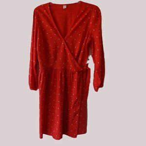 Old Navy wrap dress size M, cotton red with tiny white flowers print long sleeve